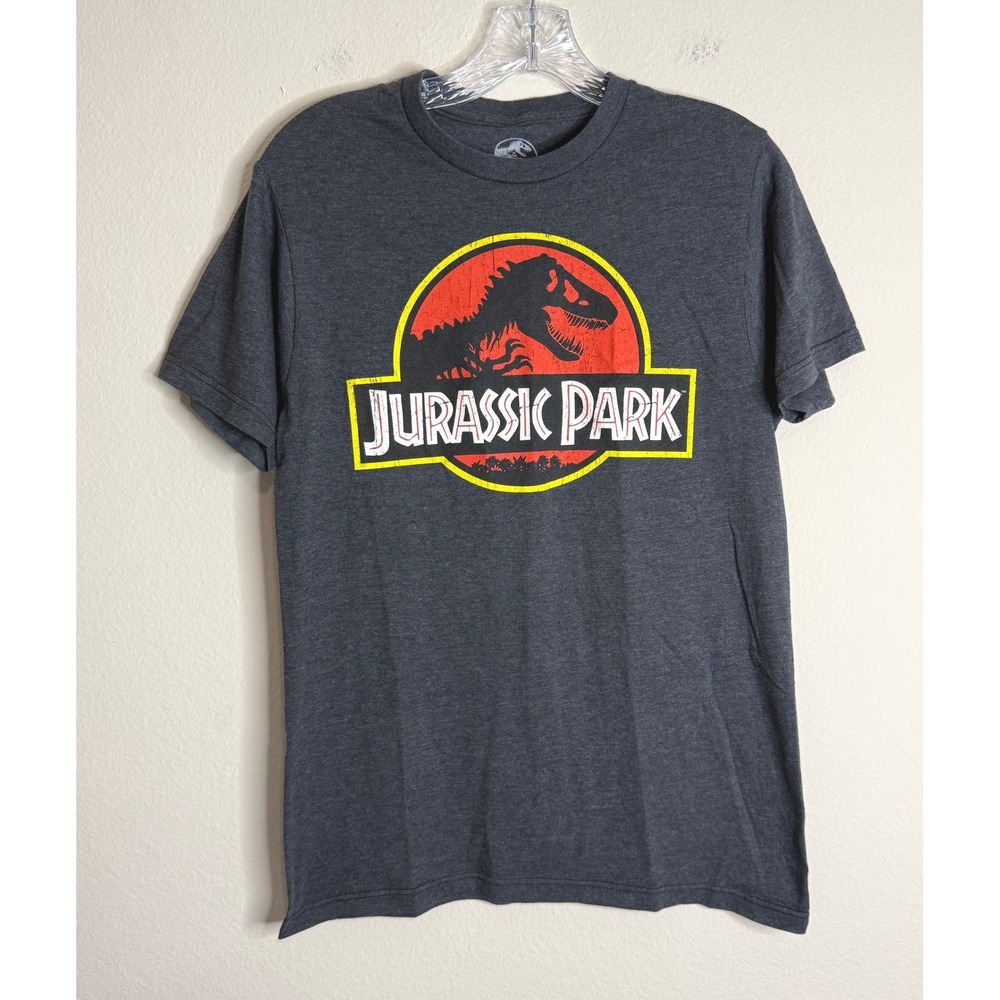 Jurassic Park T-Shirt Women Small Gray Graphic Tee Short Sleeve Distressed Logo